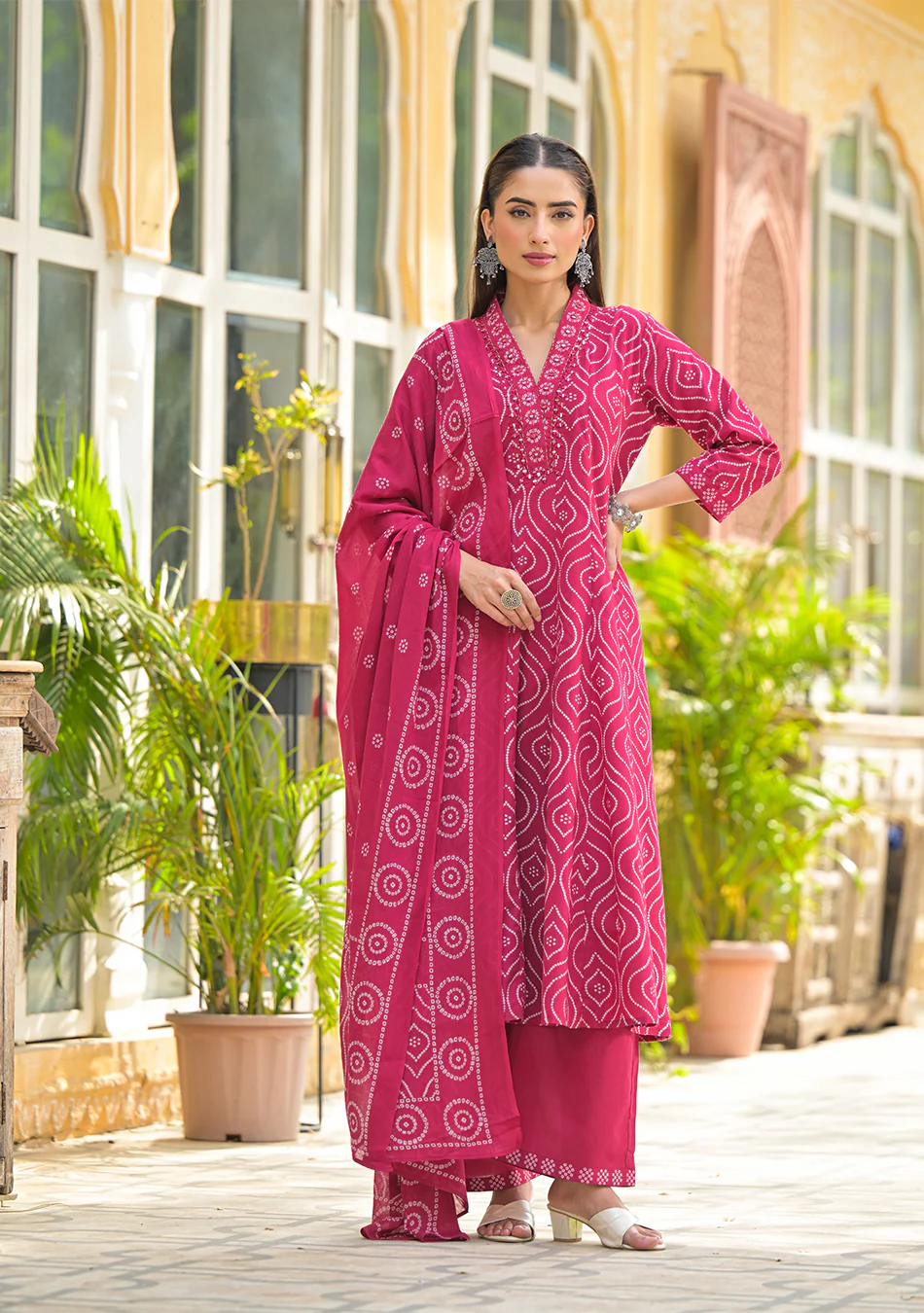 Vibrant Red Anarkali suit set - Image 5