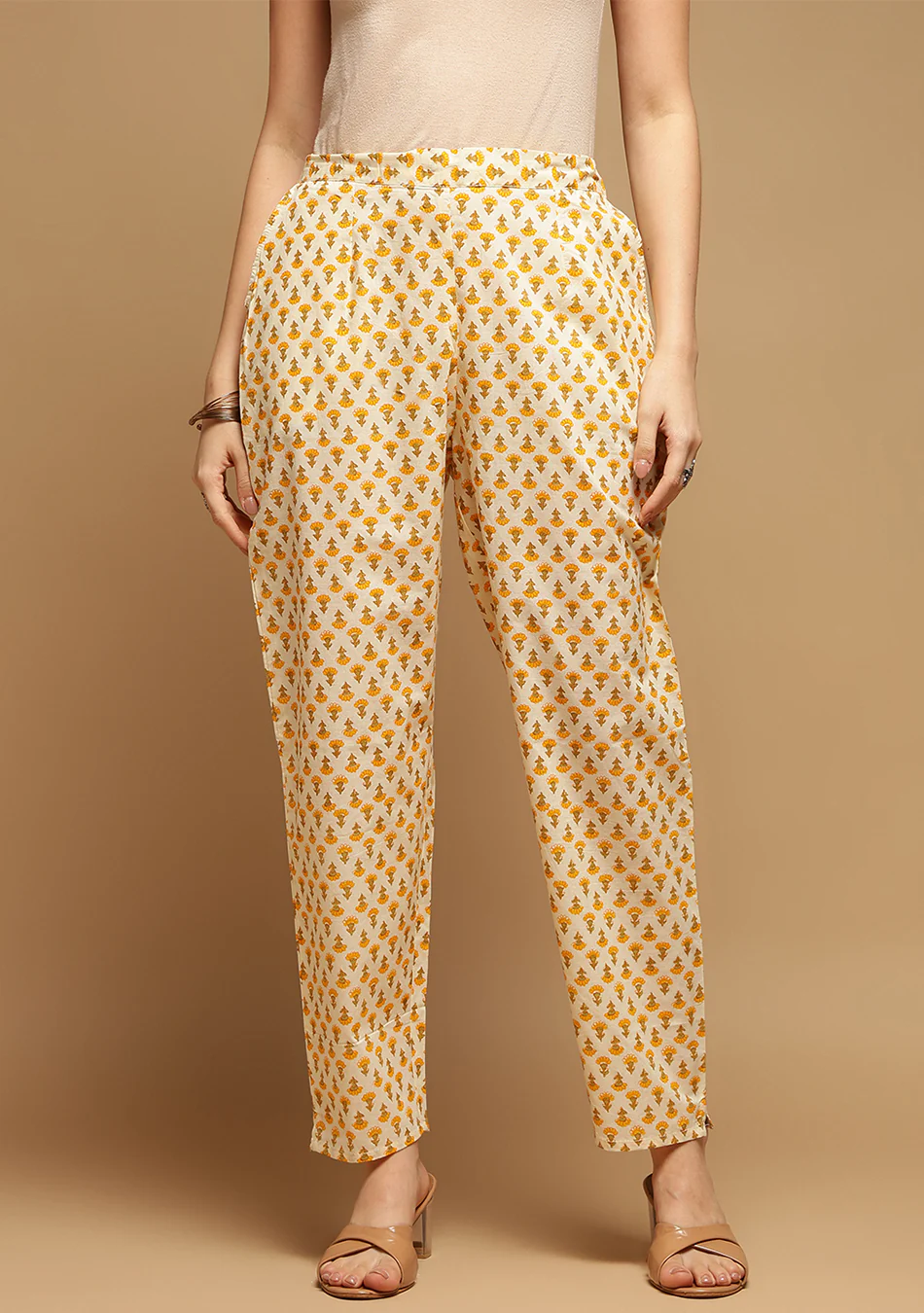 White And Yellow Floral Anarkali Kurta Pant Set With Dupatta - Image 6