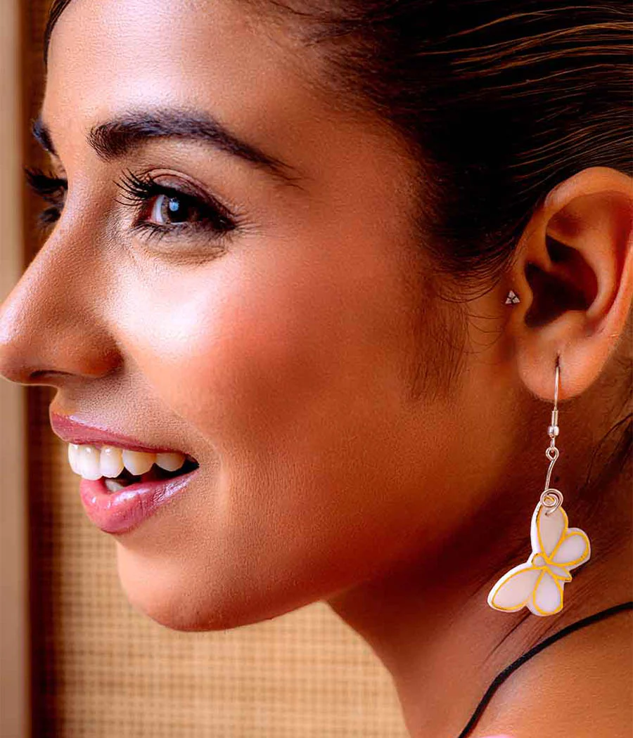 White butterfly Earring with key Pendant - Image 2