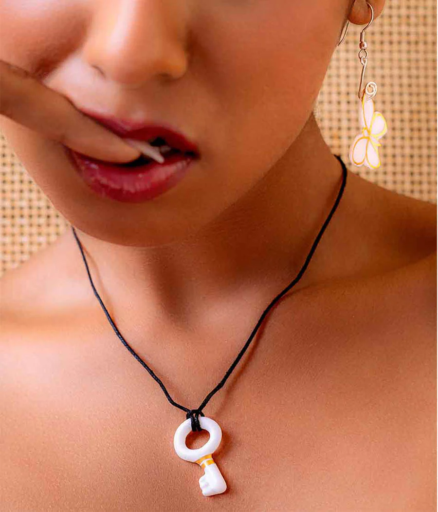 White butterfly Earring with key Pendant - Image 5