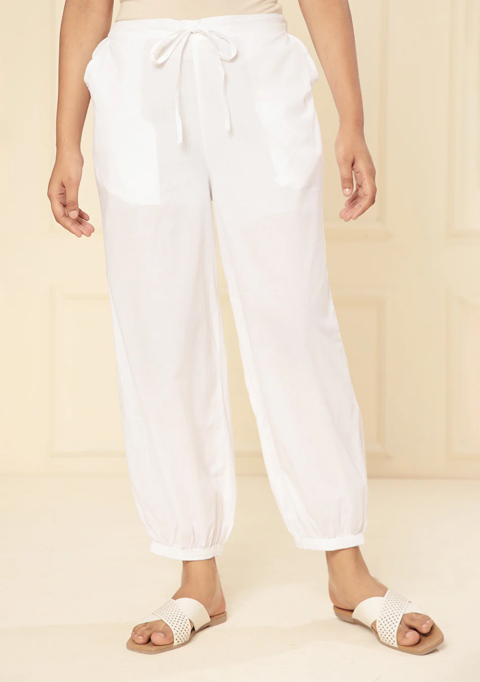 WHITE EMBROIDERED LACE CUFF PANT - Image 2
