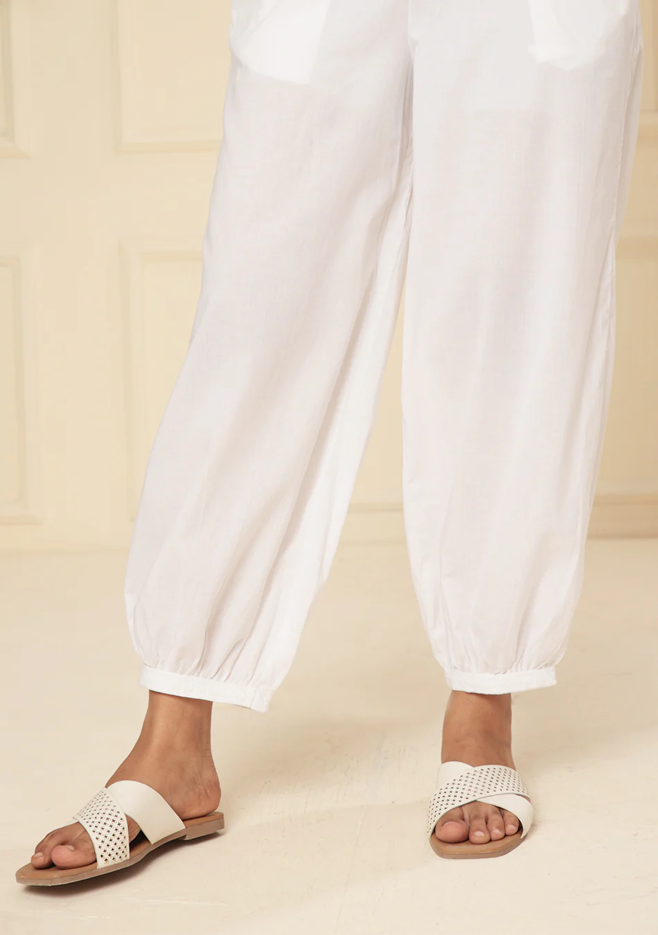 WHITE EMBROIDERED LACE CUFF PANT - Image 5