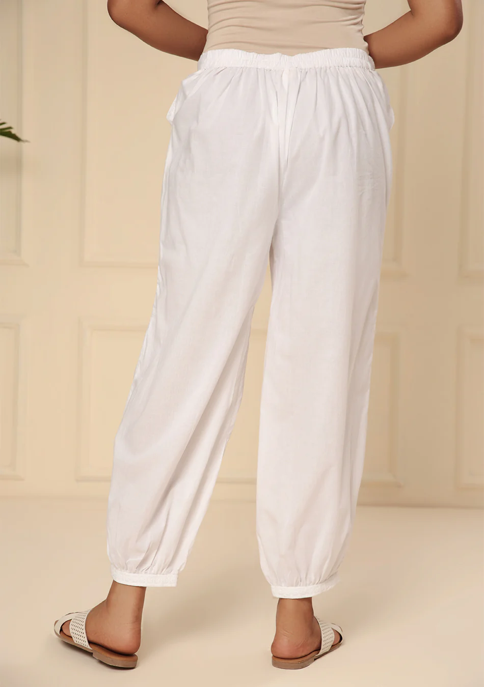 WHITE EMBROIDERED LACE CUFF PANT - Image 6