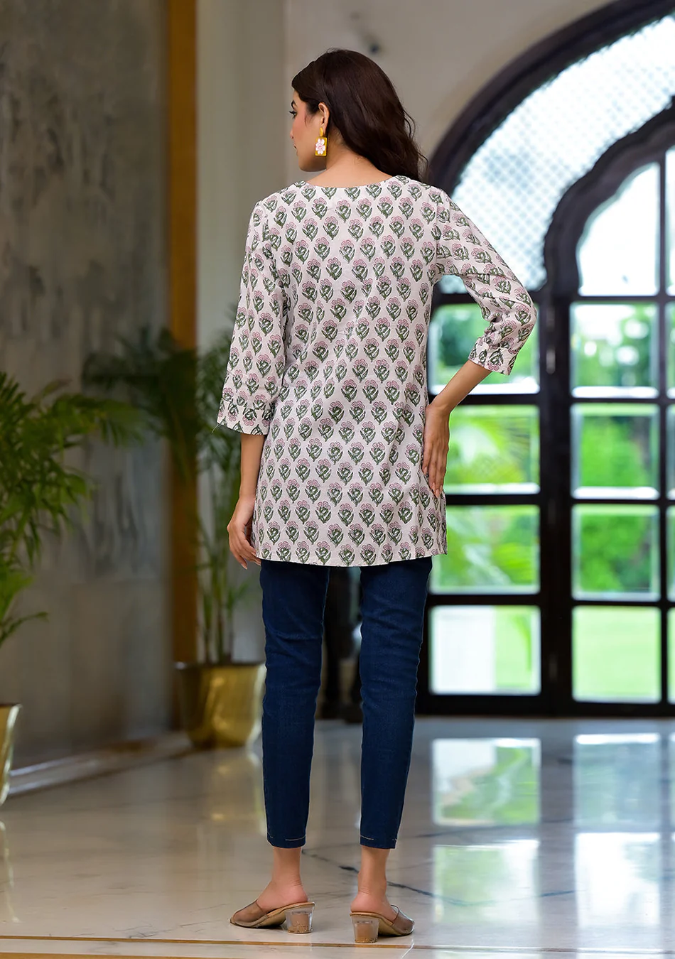 White Floral Print Pure Cotton A-line Top - Image 7