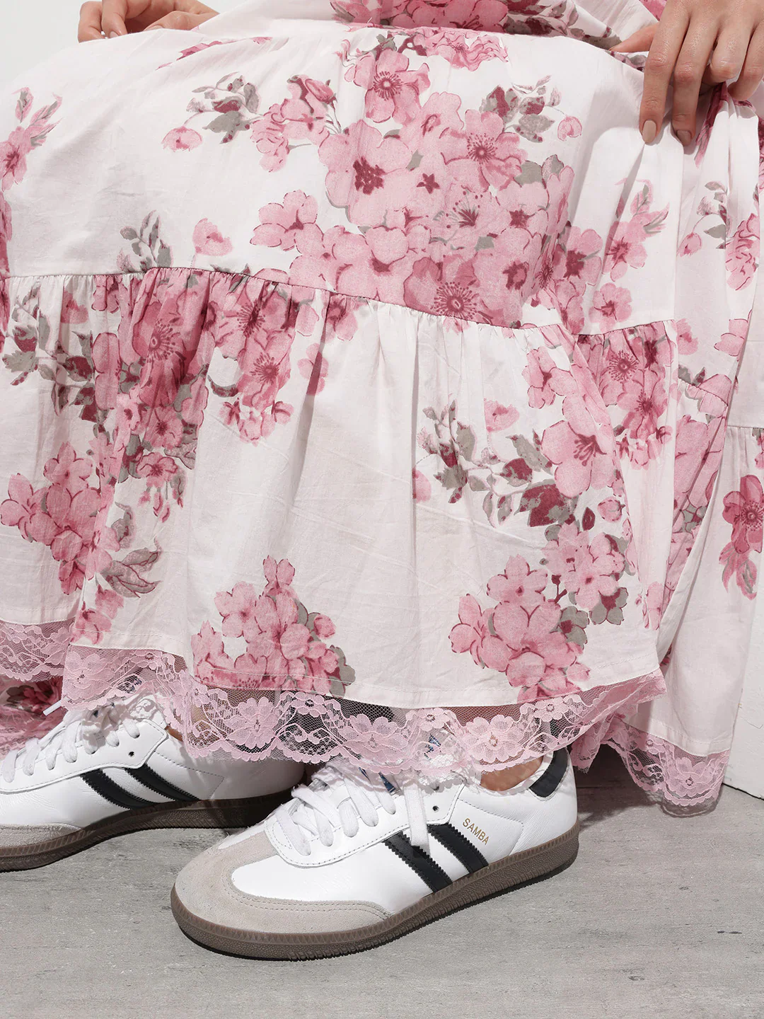 White Floral Shoulder strap Cotton Dress - Image 7