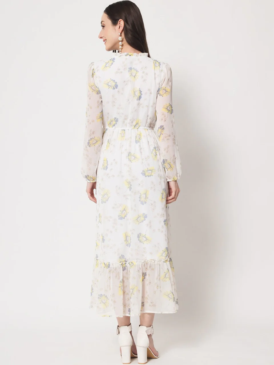 White Floral Yellow Flowers Dress - Image 2