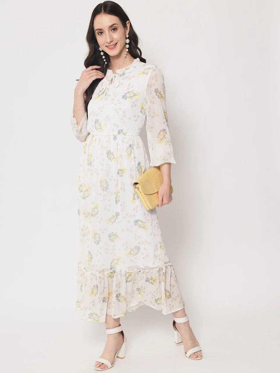White Floral Yellow Flowers Dress - Image 3