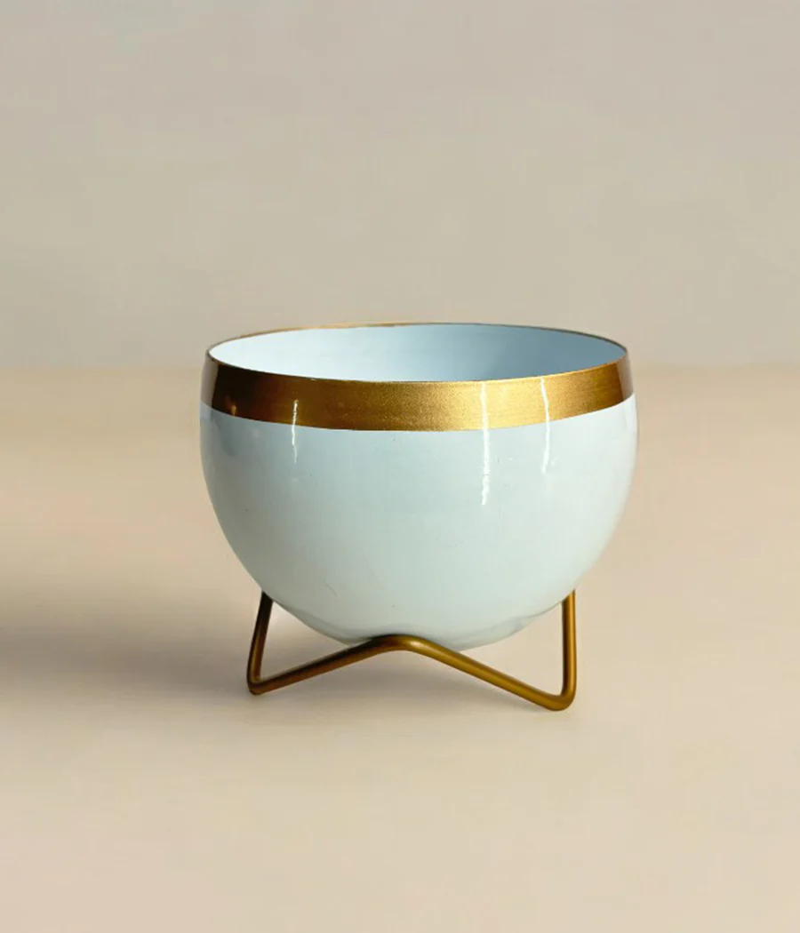 White Gold Metal Planter With Stand - Image 3