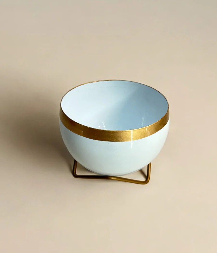 White Gold Metal Planter With Stand - Image 4