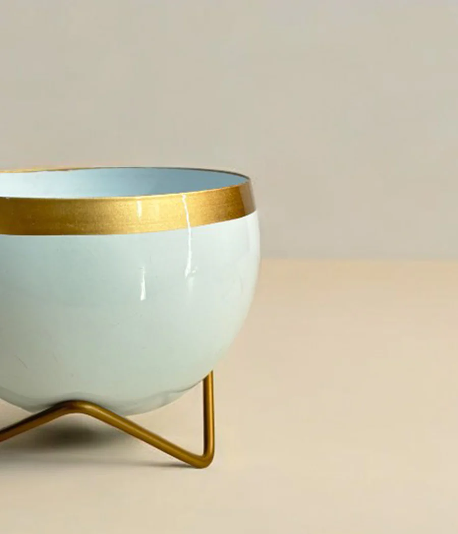 White Gold Metal Planter With Stand - Image 5