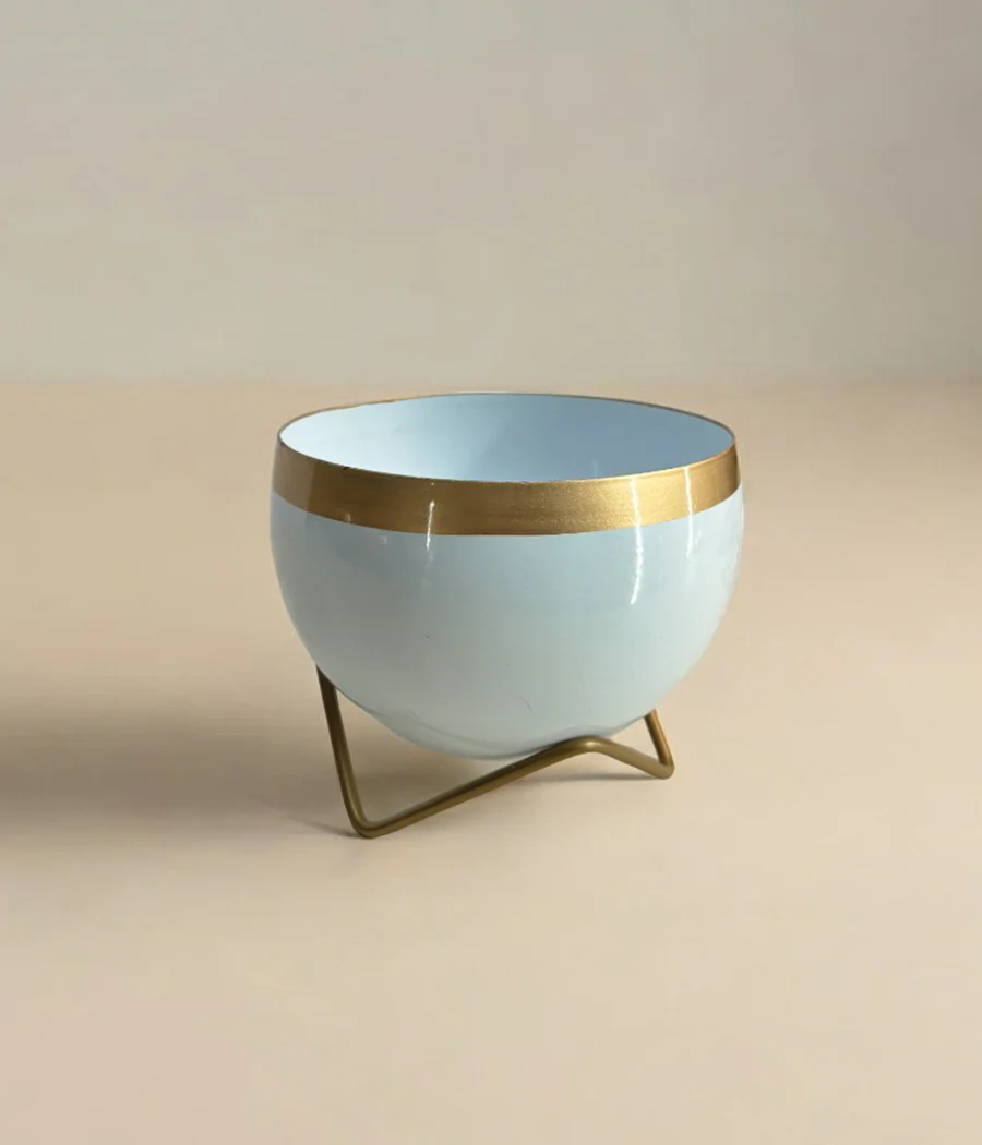 White Gold Metal Planter With Stand - Image 6