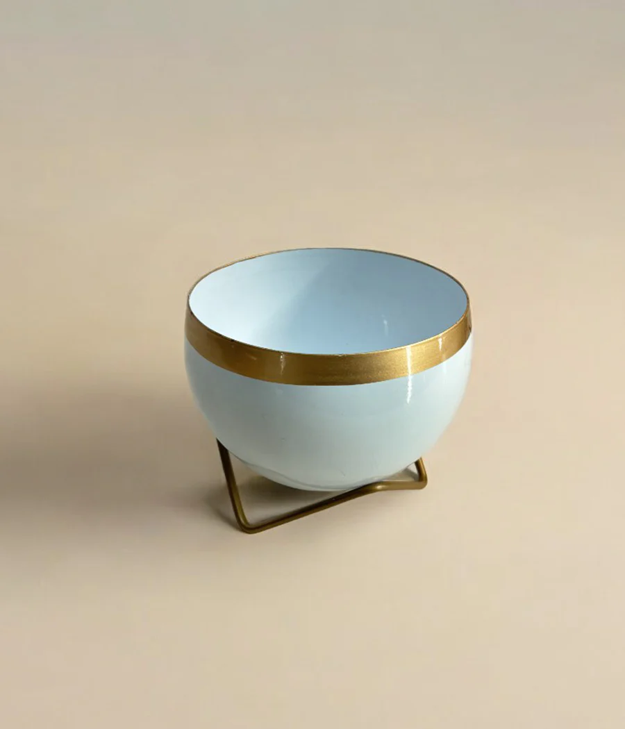 White Gold Metal Planter With Stand - Image 7
