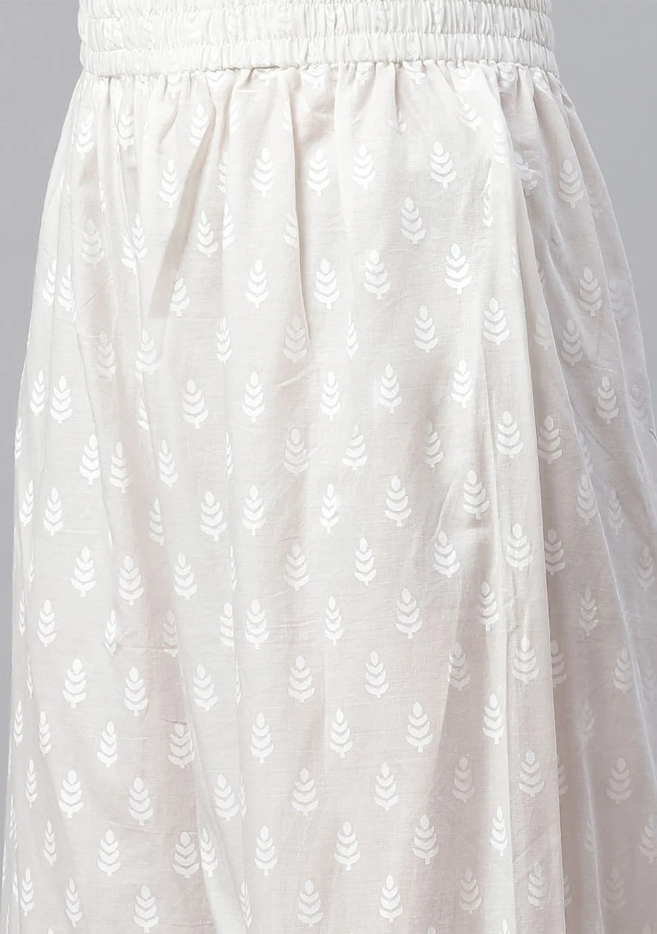 White Printed Cotton Kurti With Palazzo Set - Image 7