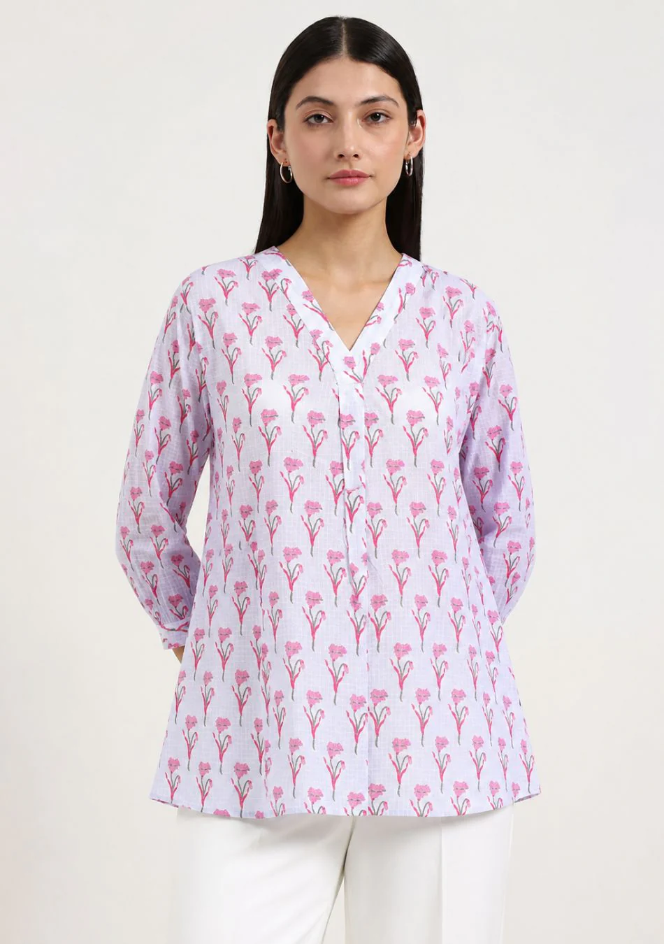 White Printed cotton Top