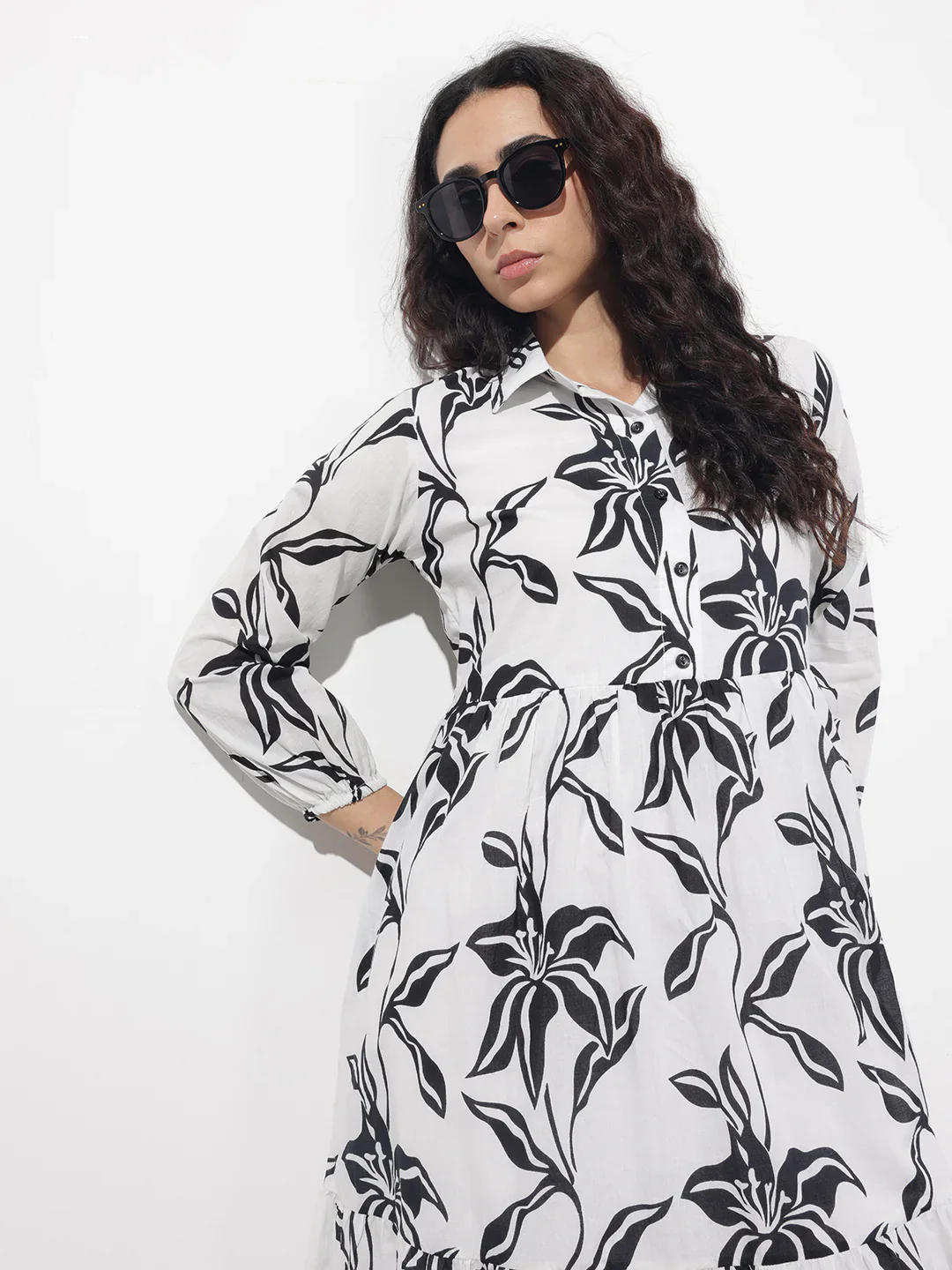 White Shirt Coller Mulmul Linning Cotton Dress - Image 6