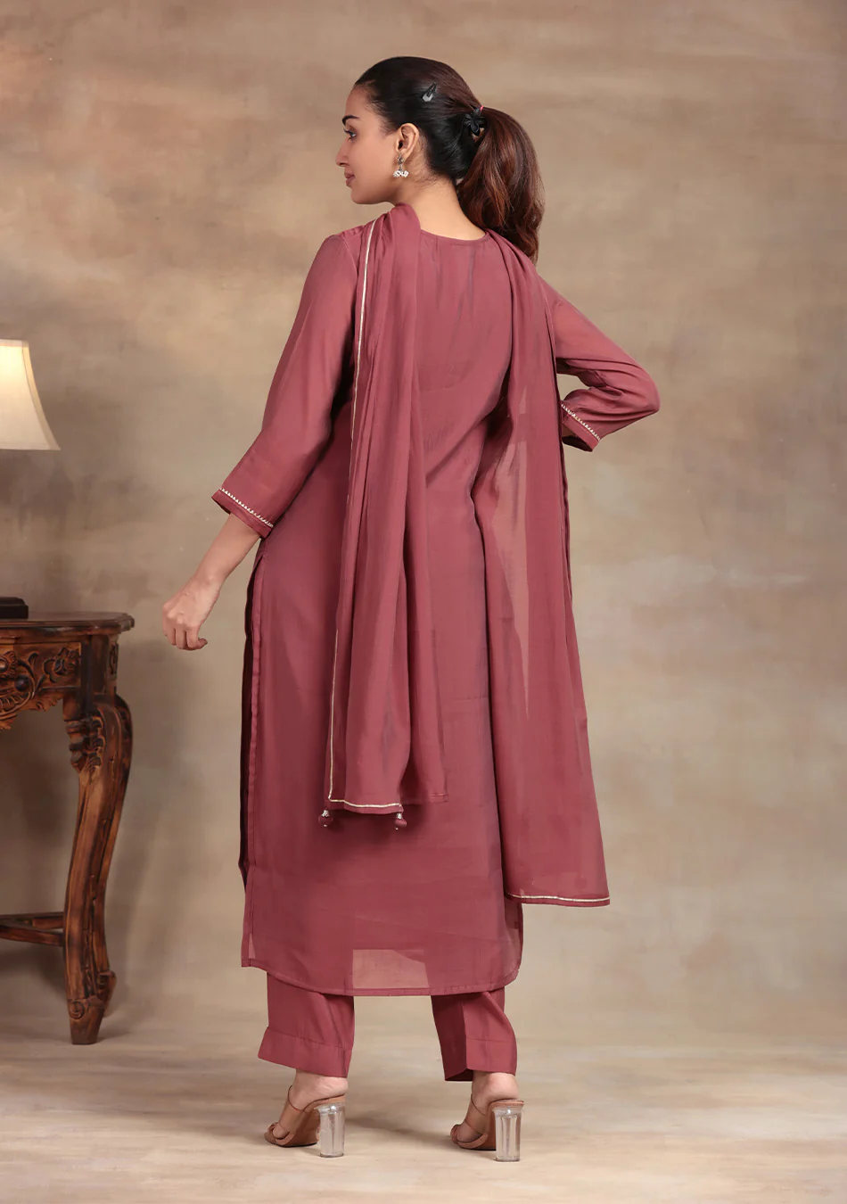 Wine Glow Embroidered Suit Set - Image 3