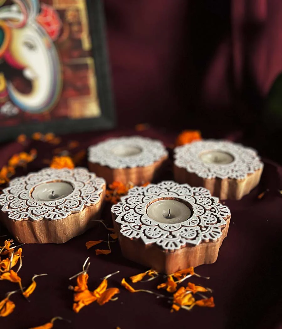 Wooden Devine handcrafted Diya - Set of 4 Diyas - Image 13