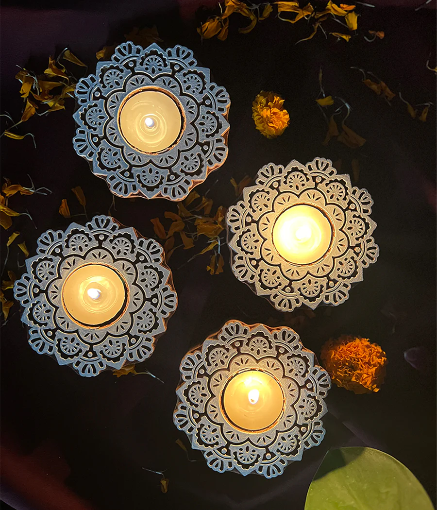Wooden Devine handcrafted Diya - Set of 4 Diyas - Image 2