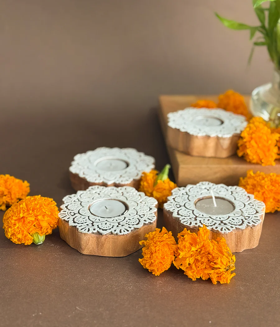 Wooden Devine handcrafted Diya - Set of 4 Diyas - Image 3