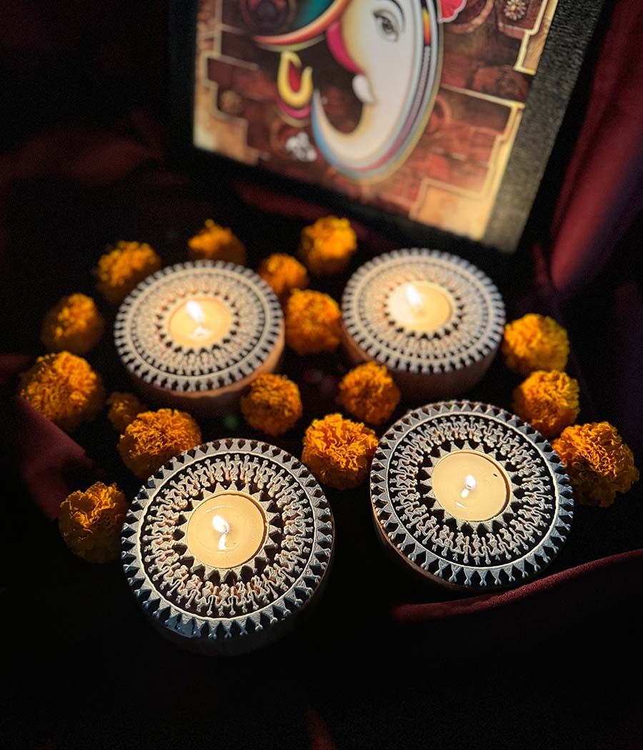 Wooden Devotion handcrafted Diya (Set of 4 Diyas) - Image 14
