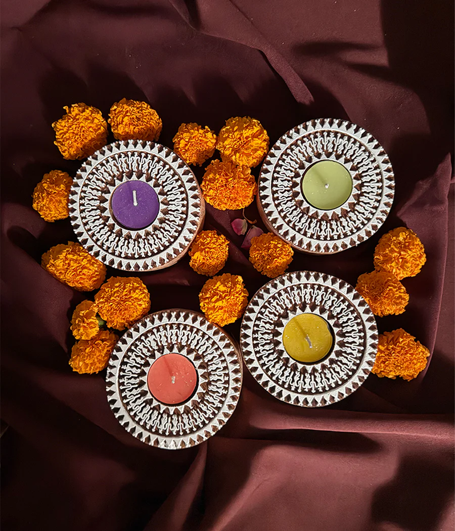 Wooden Devotion handcrafted Diya (Set of 4 Diyas) - Image 18