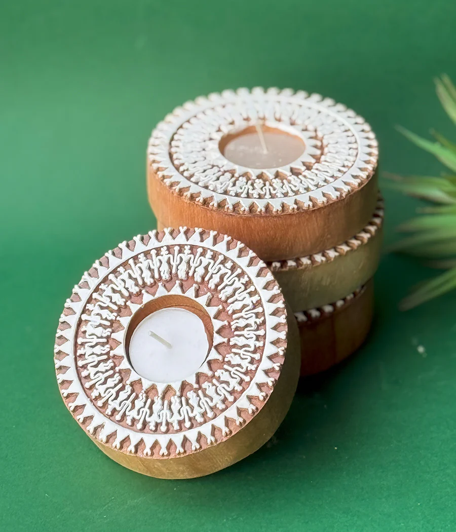 Wooden Devotion handcrafted Diya (Set of 4 Diyas) - Image 3