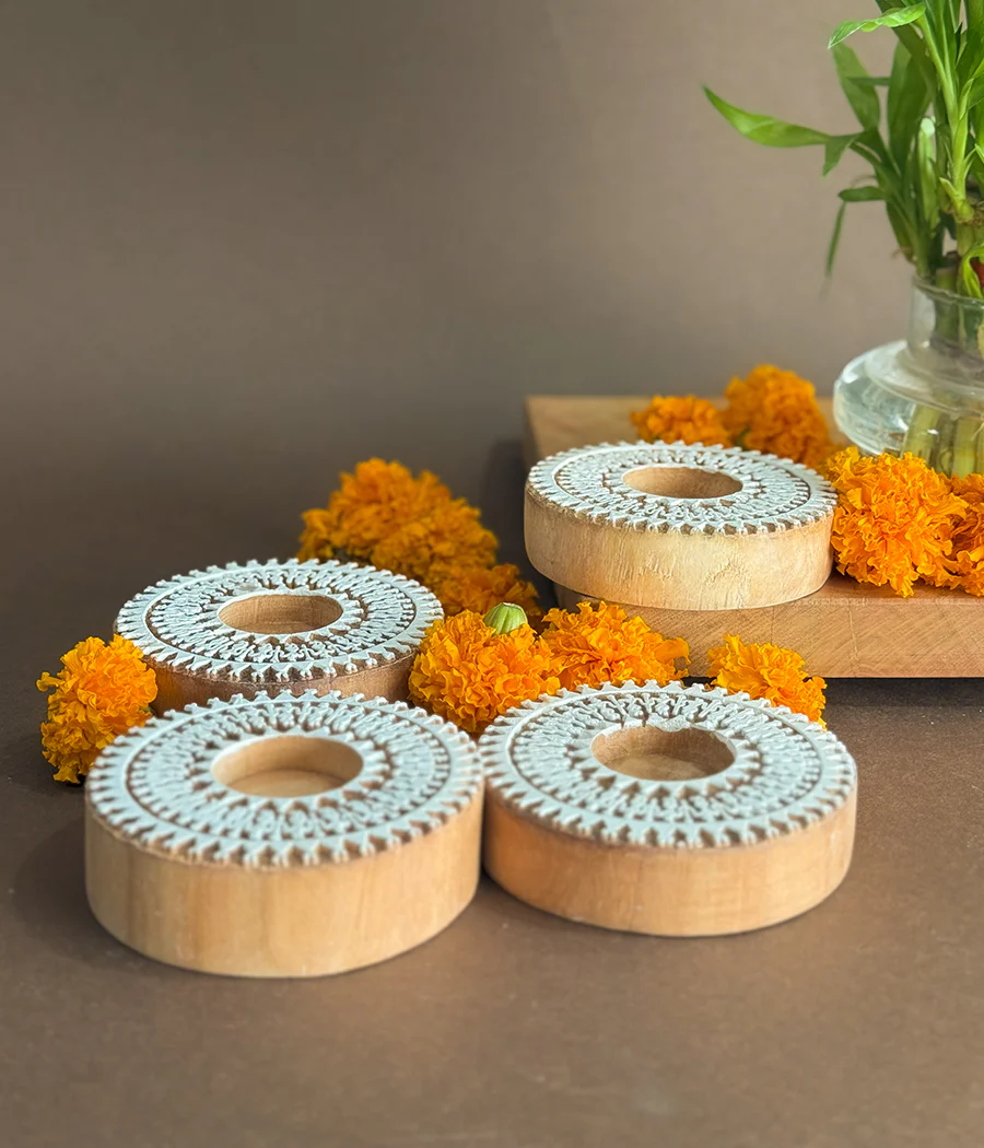 Wooden Devotion handcrafted Diya (Set of 4 Diyas) - Image 4