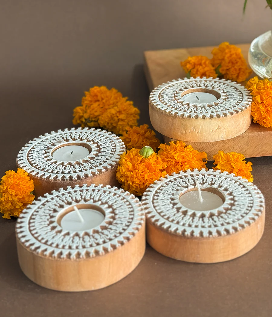 Wooden Devotion handcrafted Diya (Set of 4 Diyas) - Image 6