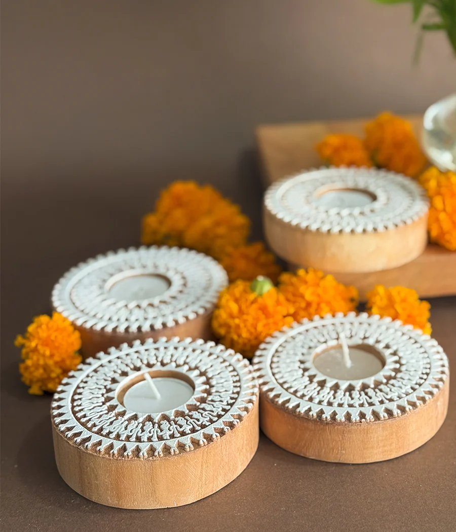Wooden Devotion handcrafted Diya (Set of 4 Diyas) - Image 9
