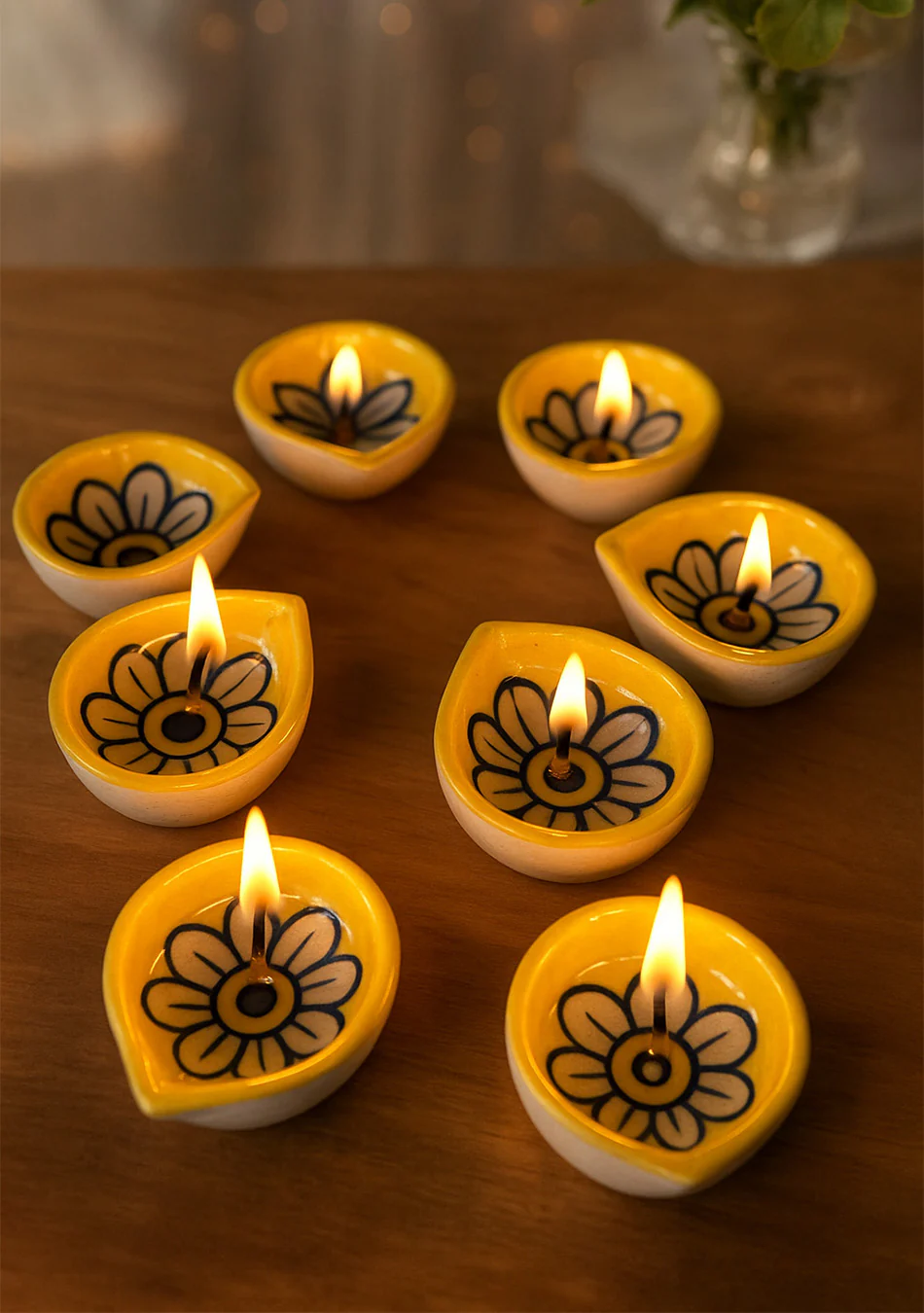 Yellow Floral Diyas Set of 6 - Image 2