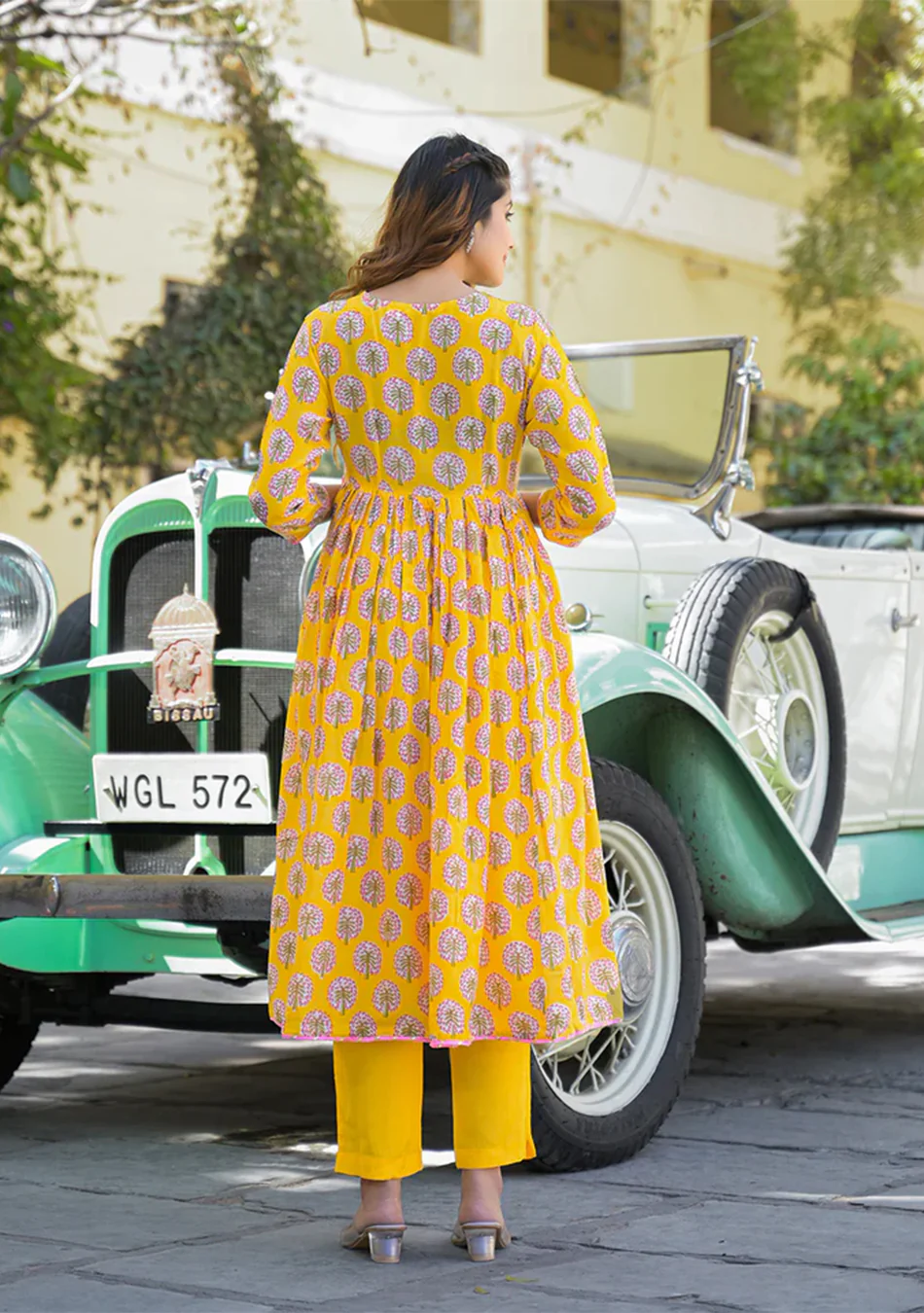 Yellow Floral Print Muslin Fabric A-Line Kurta Pant With Dupatta - Image 2