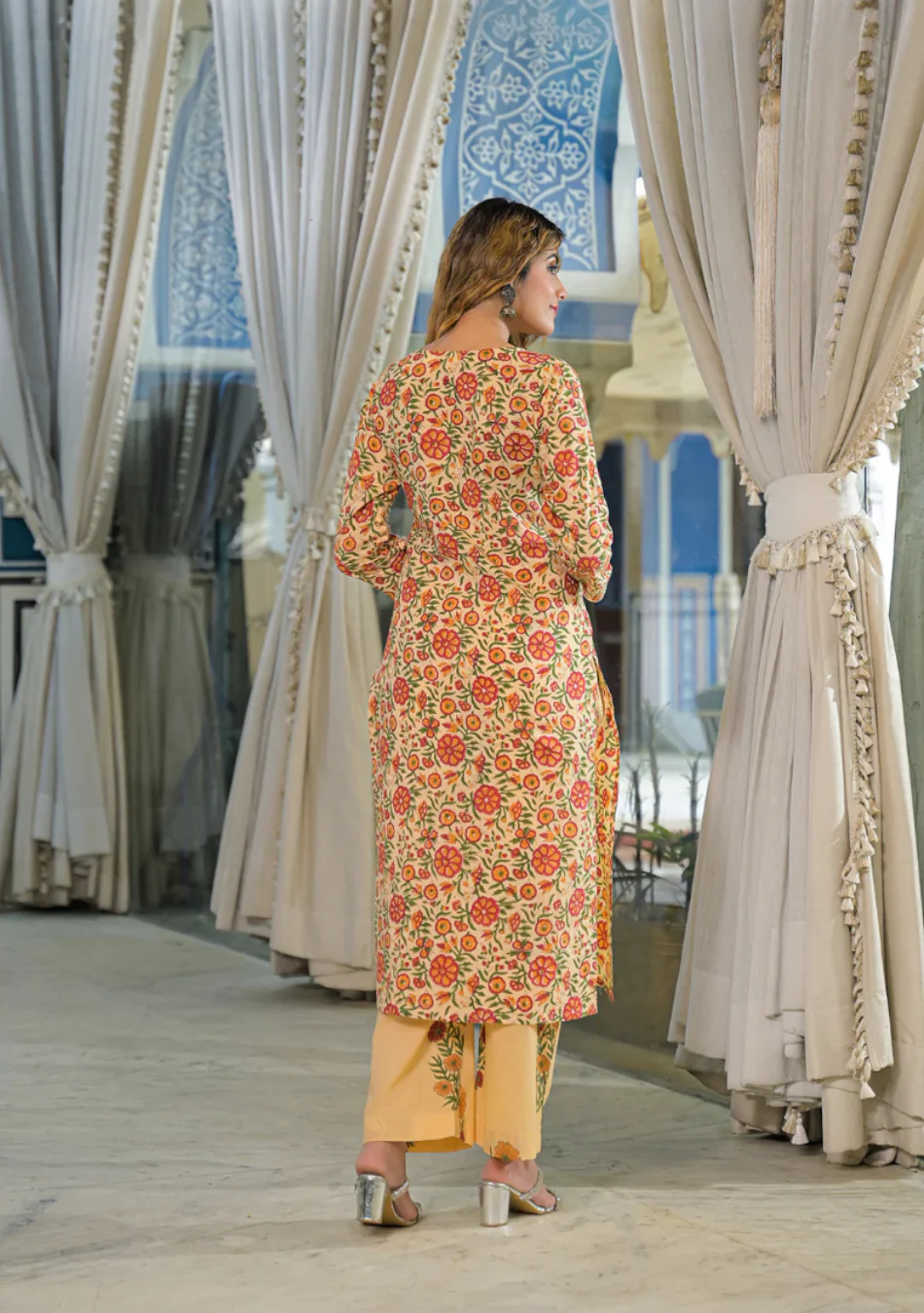 Yellow Hand Block Cotton Straight Kurta Pant With Dupatta - Image 6