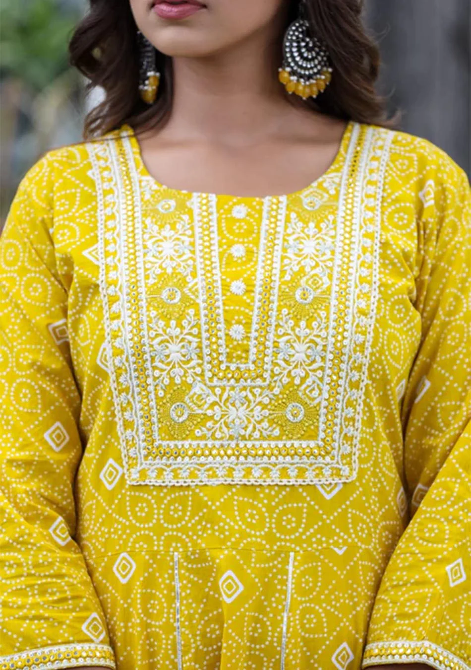 Yellow Chunri Print Anarkali set with Dupatta - Image 4